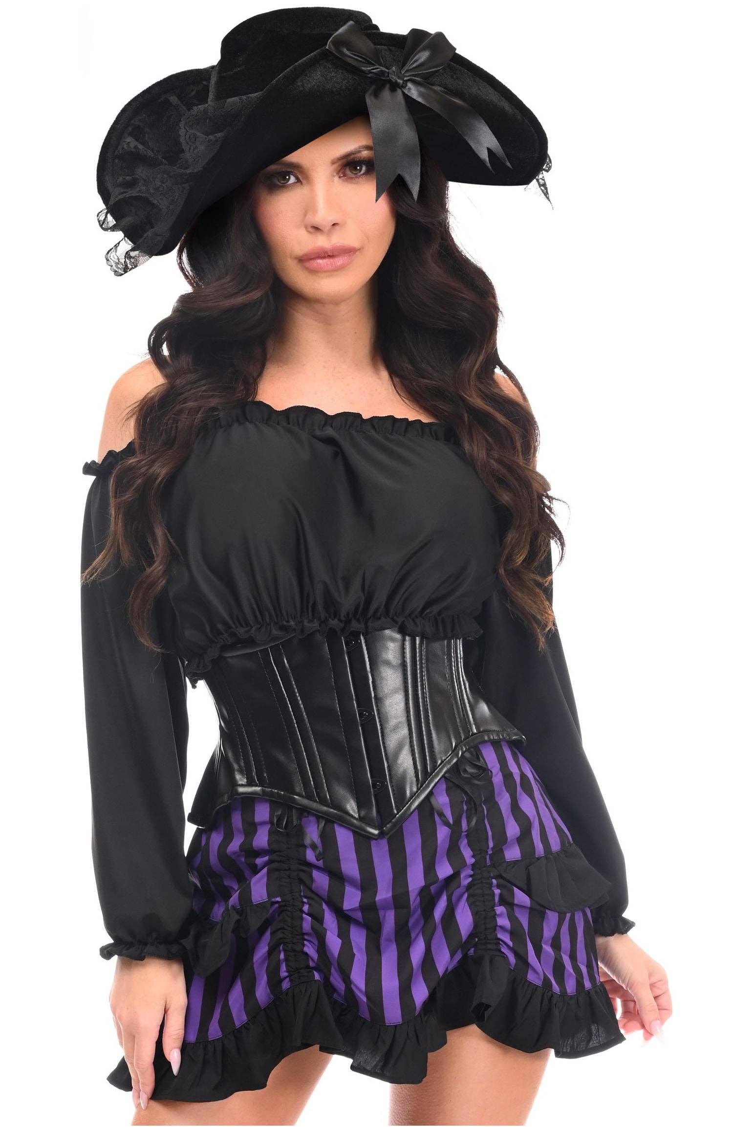 Daisy Corsets - Wholesale Costume - Women's - Top Drawer 4 PC Black/Purple Striped Premium Pirate Corset Costume2