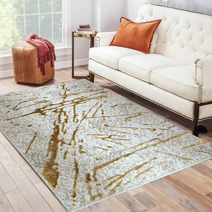 Shifra Luxury Area Tæppe i Beige og Grå med Guld Design for engroshandel hos Amazing Rugs