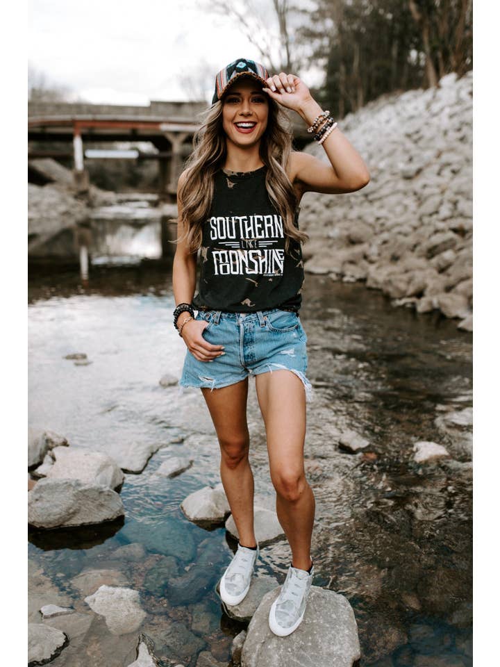 Southern Bliss Co. - Wholesale Tank Top - Women's - Southern Like Moonshine Black Bomba Tank3