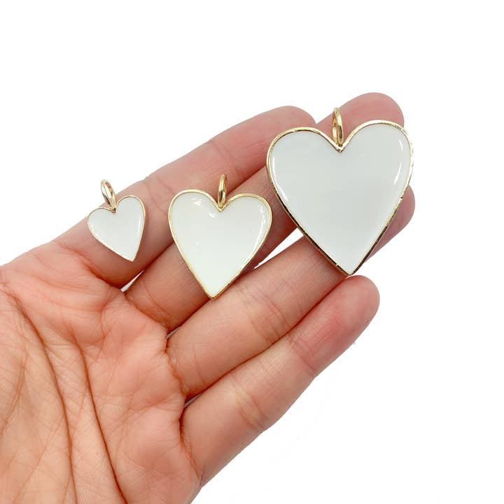 Beads Creation - Wholesale Individual Charm/Pendant - White Enamel Heart Charm Pendant in Gold Filled, CP644