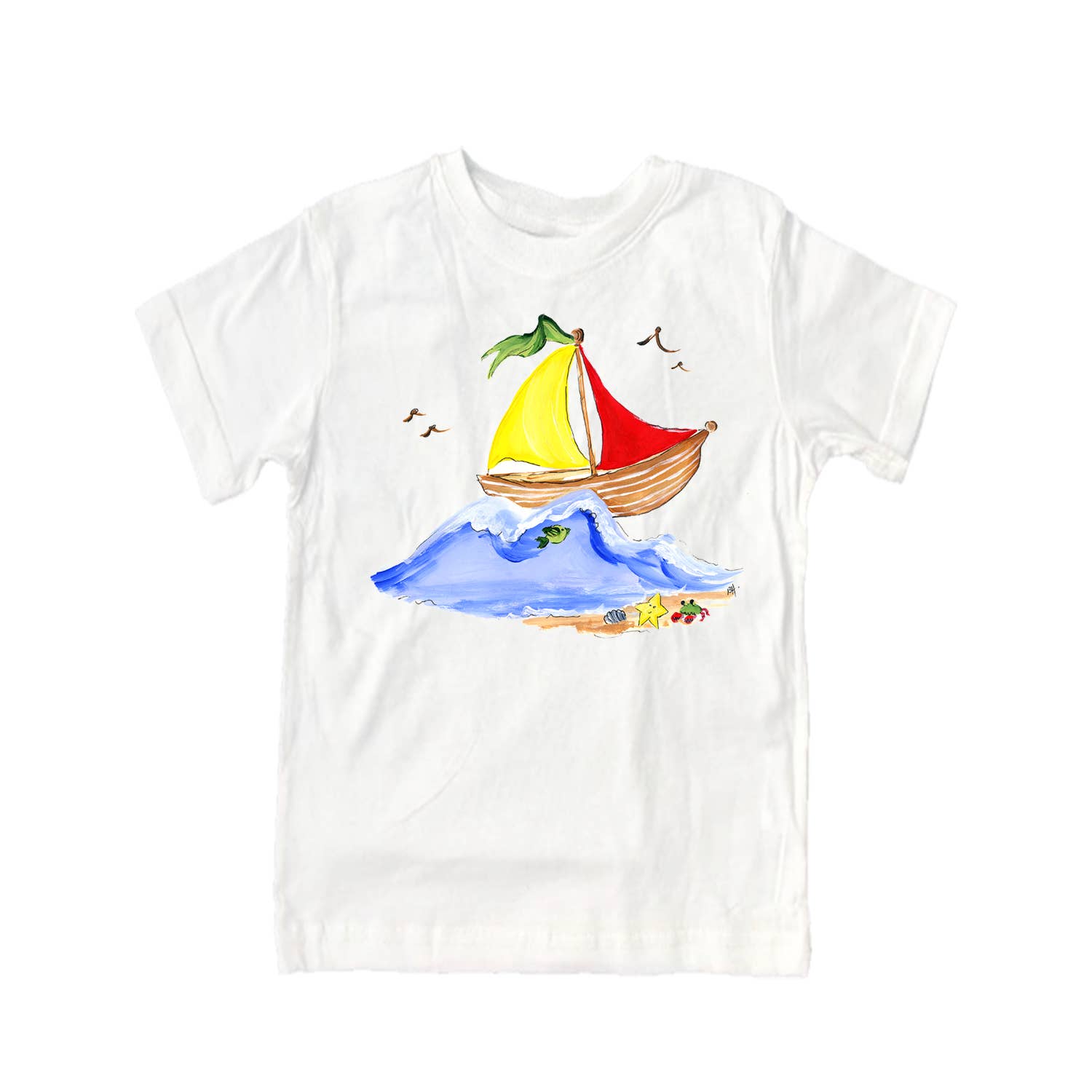 Designs By Beverly, LLC - Wholesale T-Shirt - Kids - Cotton Tee Shirt Short Sleeve 2186 Sailboat-Red & Yellow