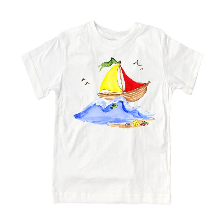 Designs By Beverly, LLC - Wholesale T-Shirt - Kids - Cotton Tee Shirt Short Sleeve 2186 Sailboat-Red & Yellow0