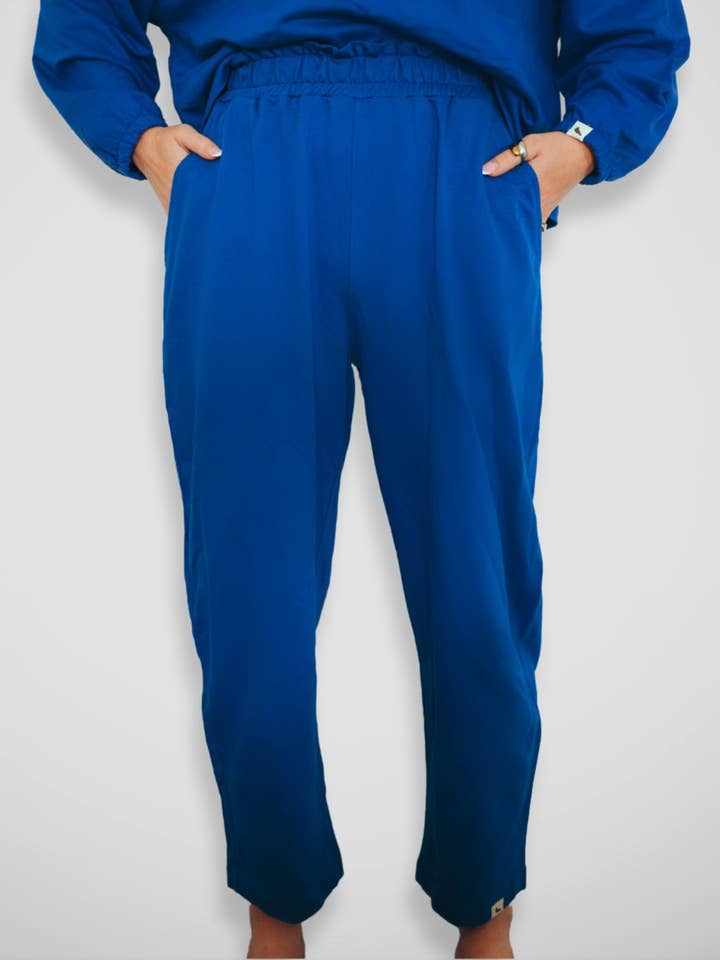 Kate Blue Barrel Leg Trousers for wholesale by Turtledove London