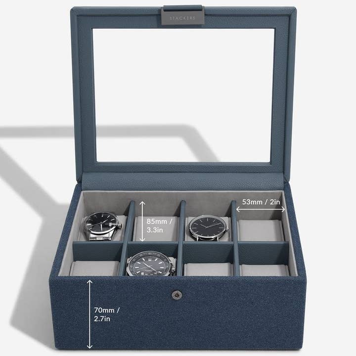 Stackers – wholesale Jewellery box/organiser – Blue Canvas 4pc Watch Box 3