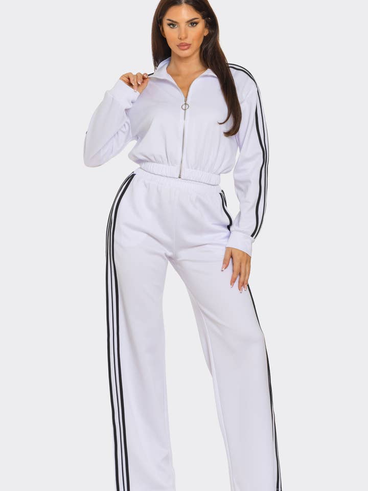 Julia by LoveJ - Wholesale Top & Pant Set (NOT Loungewear) - Women's - Side Stripe Tapping Details Zip Up Jacket and Pants Set