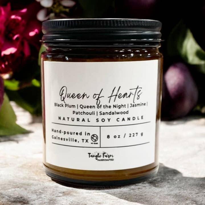 Queen of Hearts Soy Candle for wholesale by Tangle Farm Handcrafted