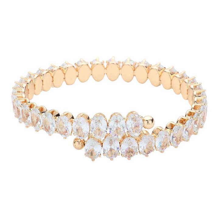 Heart CZ Stone Cluster Adjustable Evening Bracelet for wholesale by Pearl and Rox