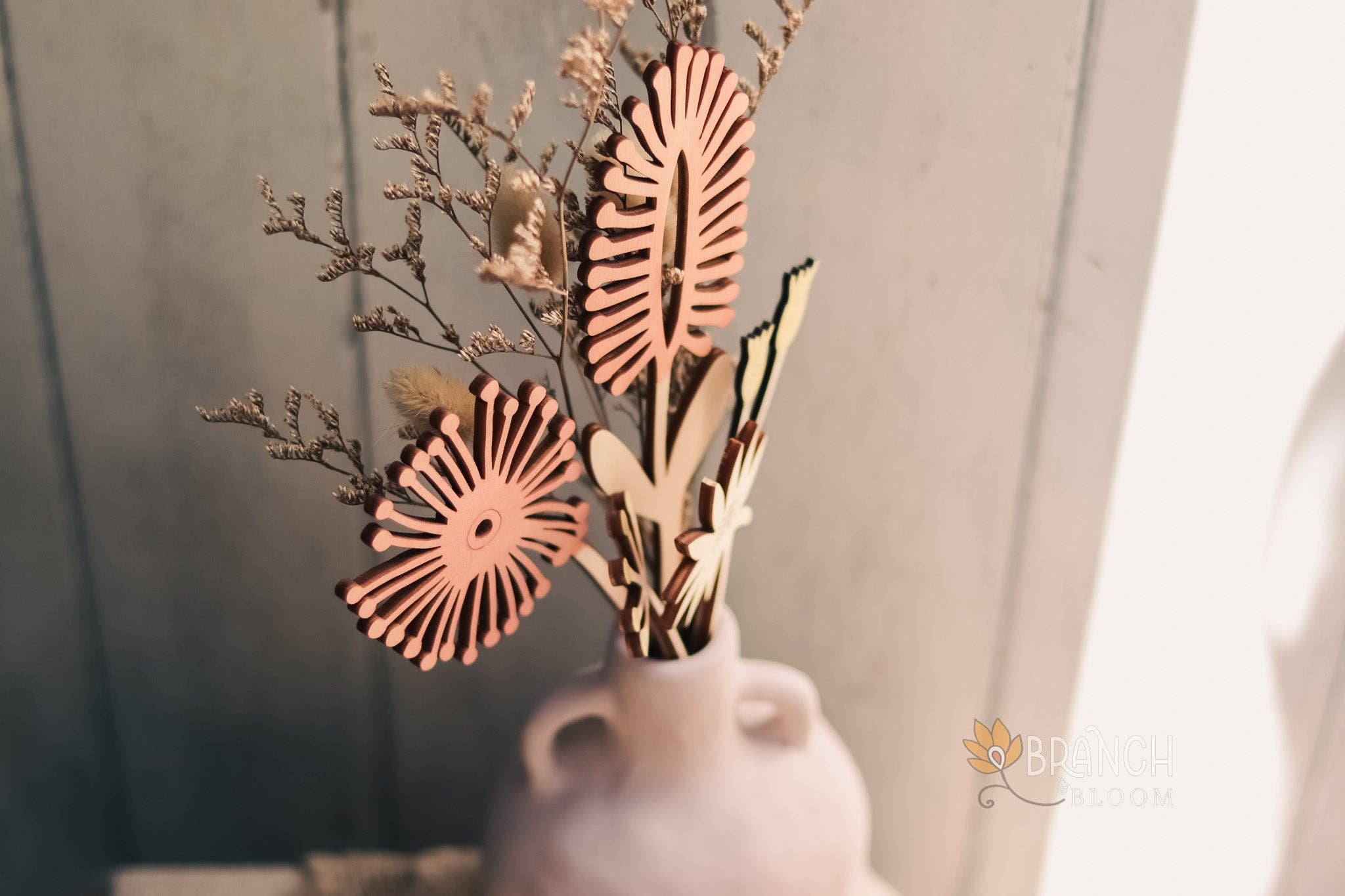 EcoWood Blooms – Engroshandel Kunstige blomster – Australsk indfødt tyggegummiblomstblomst - Boho Eco Flo i træ11