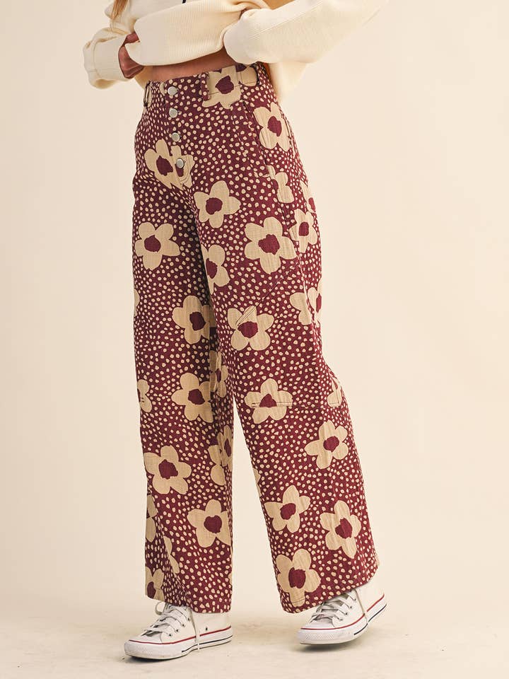 &MERCI - Wholesale Pants - Women's - FLORAL PRINT HIGH WAISTED PANTS MP42143