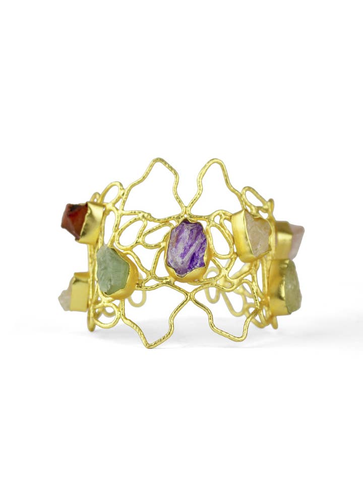 Multi-Colored Stone Brass Cuff for wholesale by Equal Hands