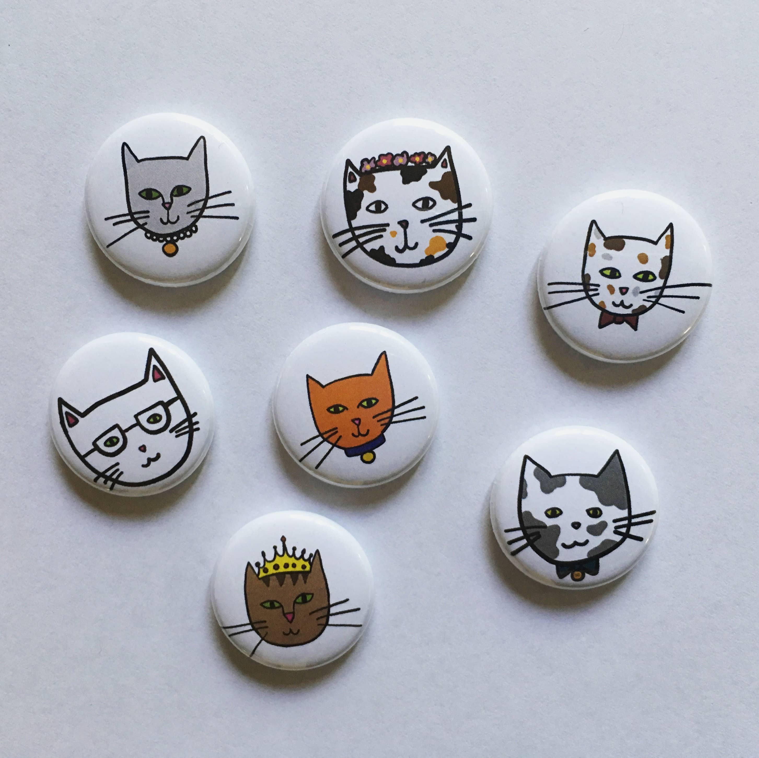 Made by Nilina – wholesale Lapel pin/button – Fancy Cat 1-inch Buttons - Assorted1