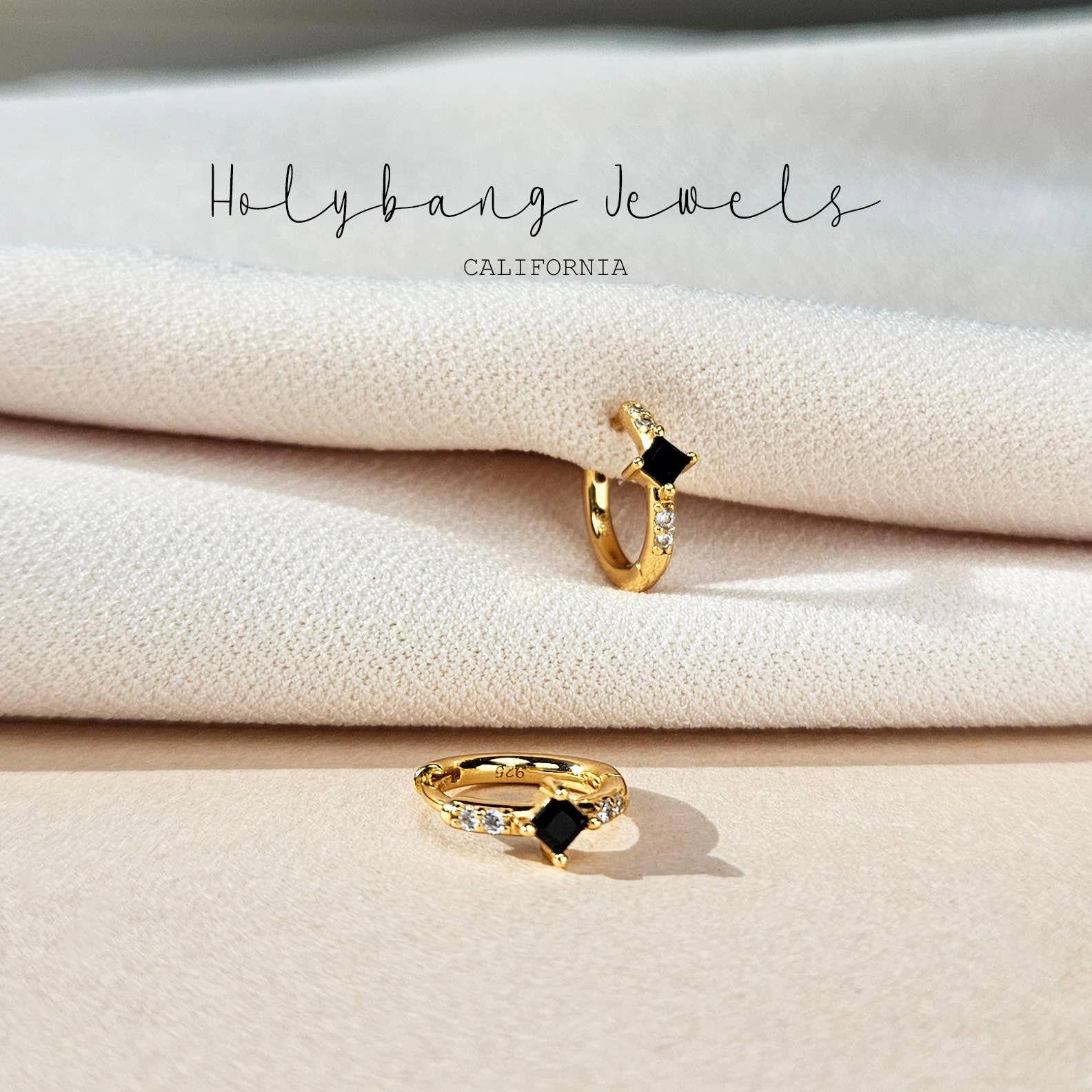 HolyBang Jewels - Wholesale Huggie Earrings - BLACK CZ HUGGIE EARRINGS - E-H1166