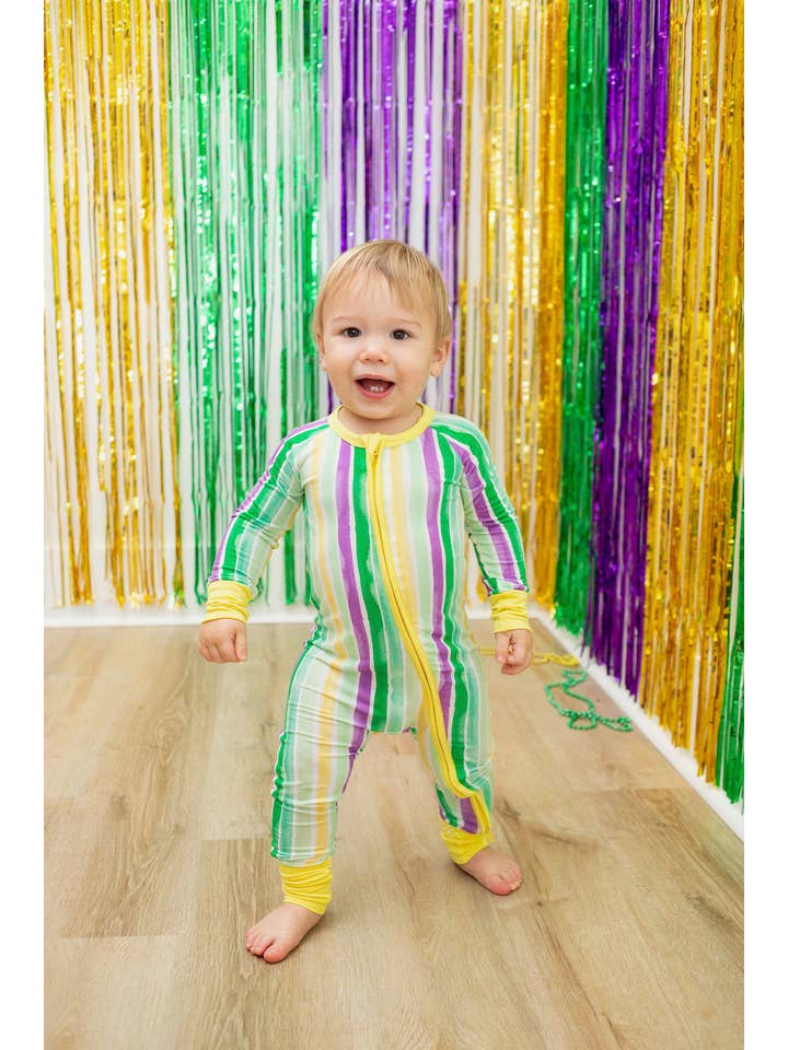 Sweet Bay Clothing - Wholesale Jumpsuit - Baby - Mardi Gras Stripes Zipper Onesie