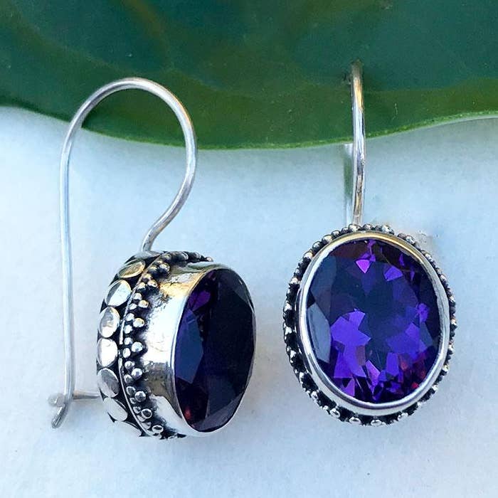 Permata Earrings, Amethyst - Sterling Silver, Indonesia for wholesale by Women's Peace Collection
