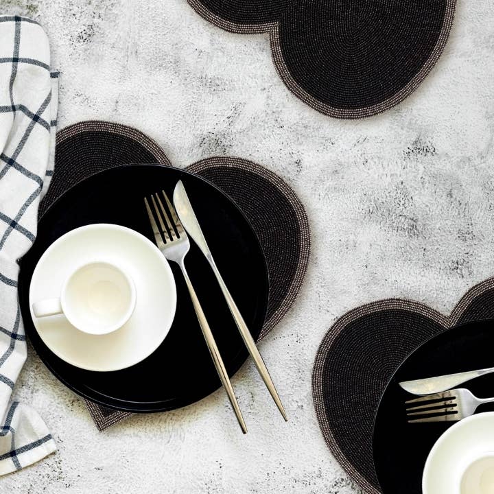 Inspired Generations - Wholesale Placemat - Beaded Black Heart Placemat - Set of 41
