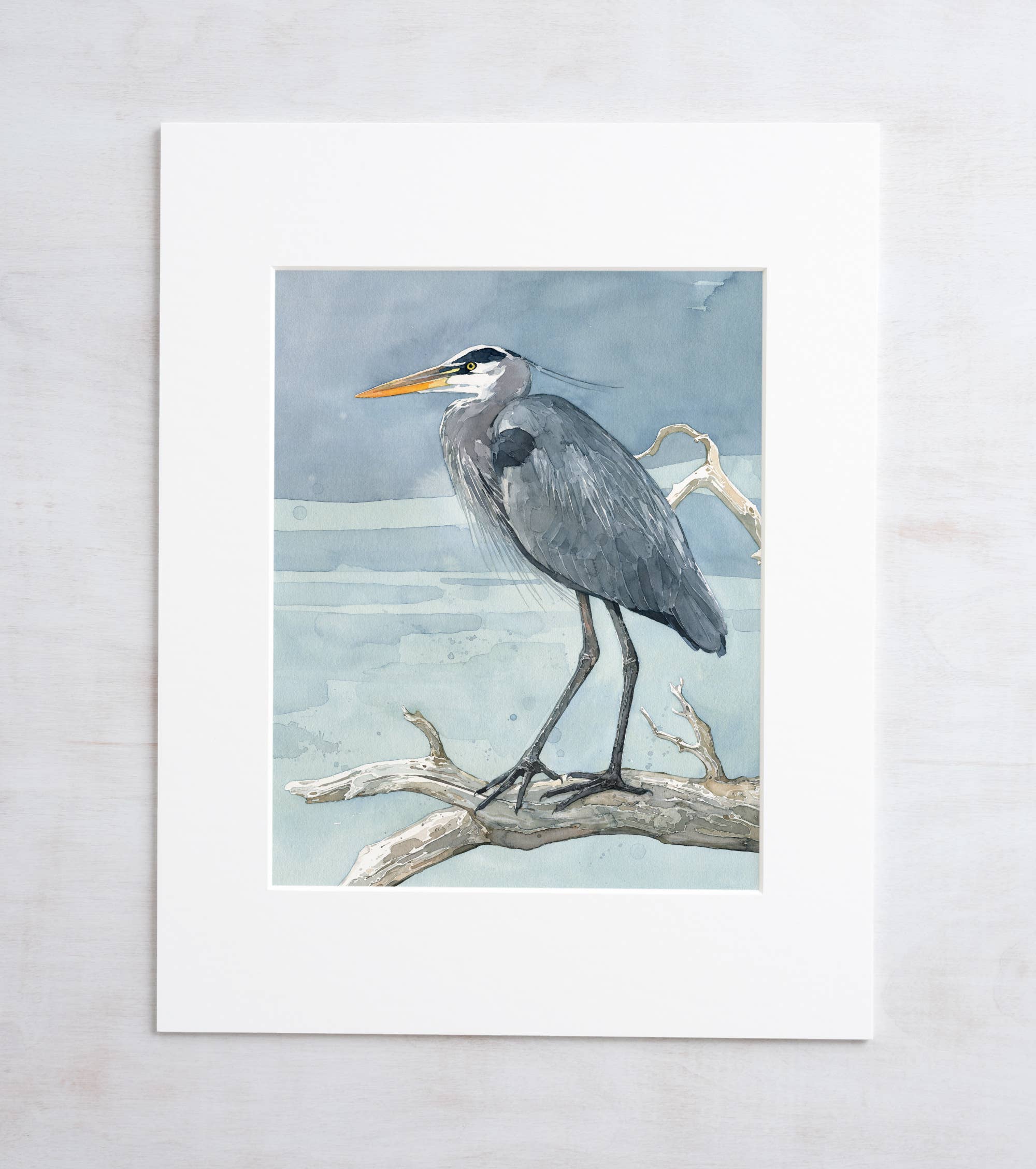 Studio Tuesday – wholesale Konsttryck – Stor blå häger på gren akvarellmålning5