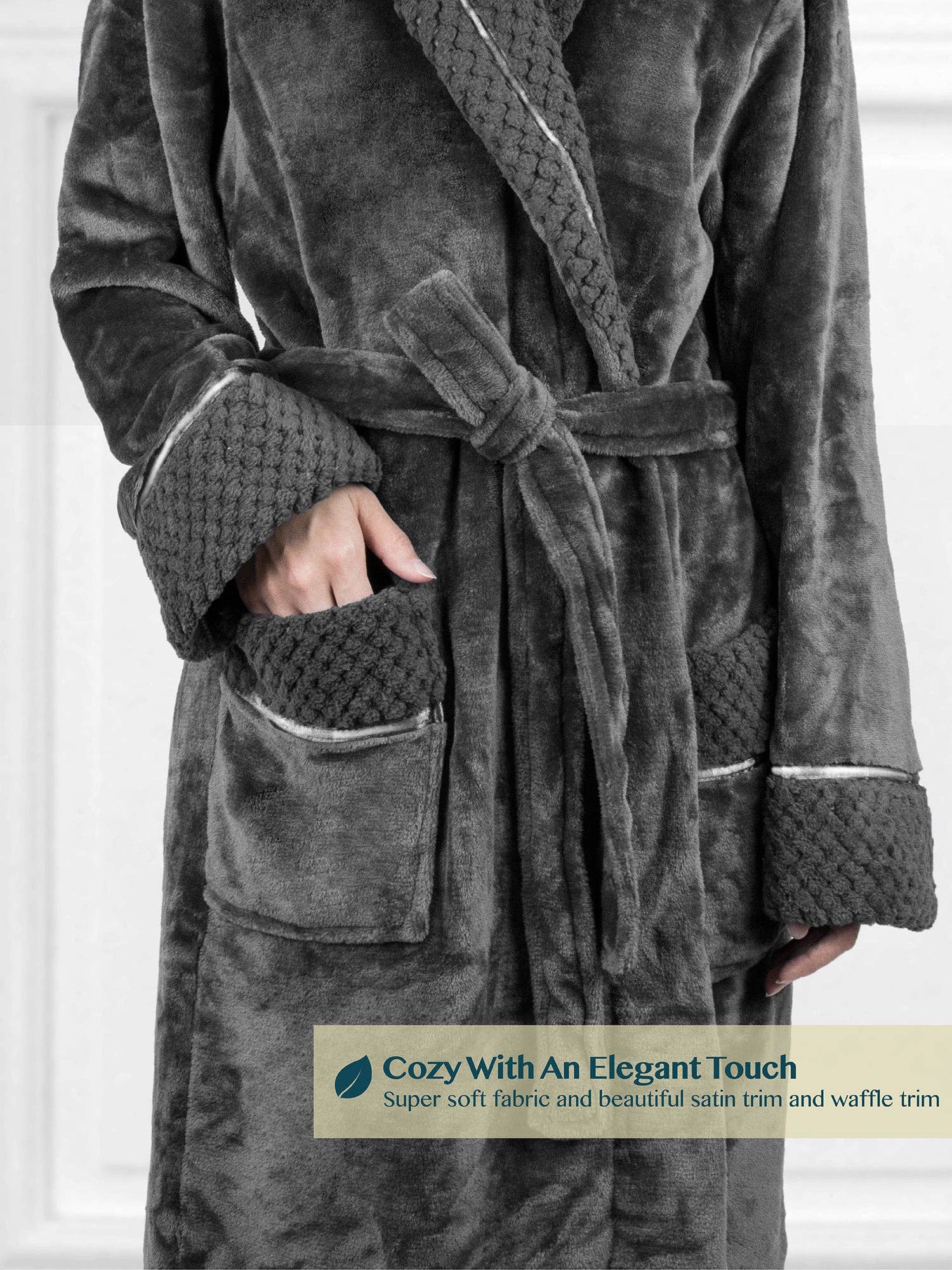 Pavilia - Wholesale Badjas - Dames - Damesbadjas van fleece met satijnen en wafelkanten16