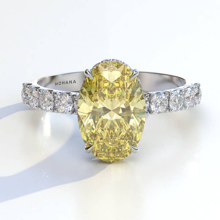 4 Carat Yellow Oval Cut Hidden Halo & Pave Set Lab Diamond Engagement Ring - Viviana for wholesale by Mohana Jewels - Luxury