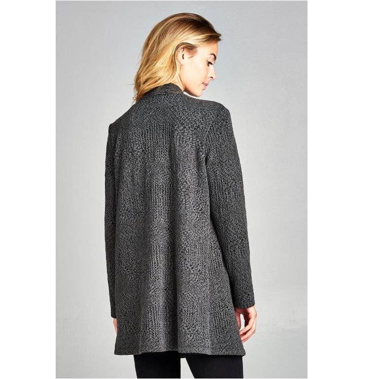 LKLUV - Wholesale Cardigan - Women's - Made in USA - Open Front Modern Print Cardigan - Grey3