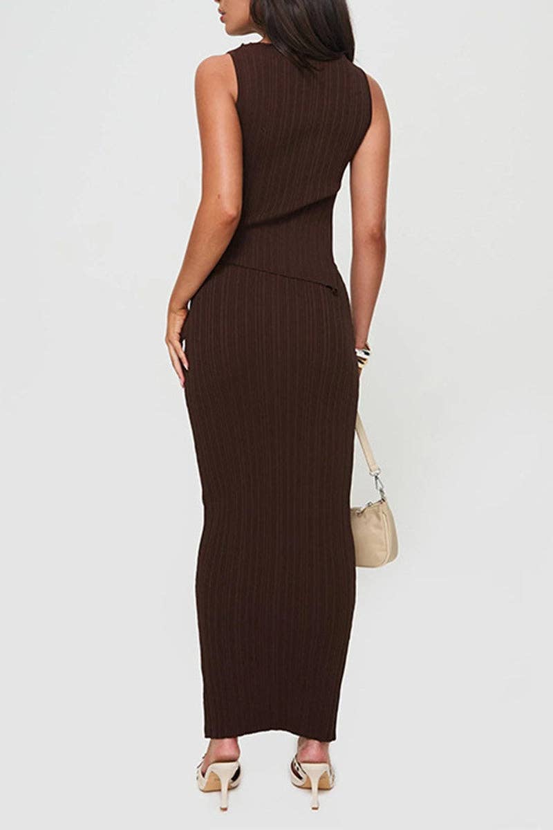 Mccolin - Wholesale Top & Skirt Set - Women's - Asymmetrical Knit Top with Fitted Skirt Set2