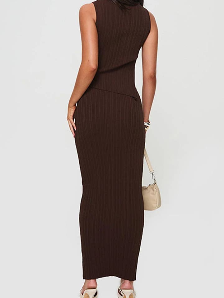 Mccolin - Wholesale Top & Skirt Set - Women's - Asymmetrical Knit Top with Fitted Skirt Set2