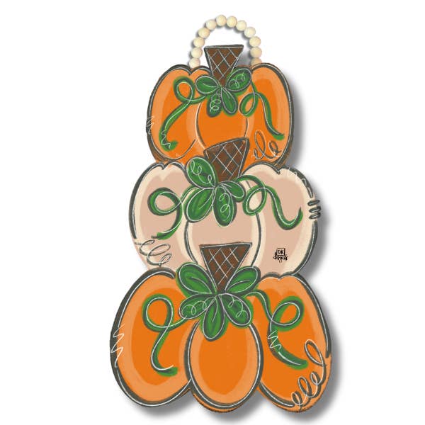 Tan Pumpkin Stack Door Hanger for wholesale by DK Designs Georgia