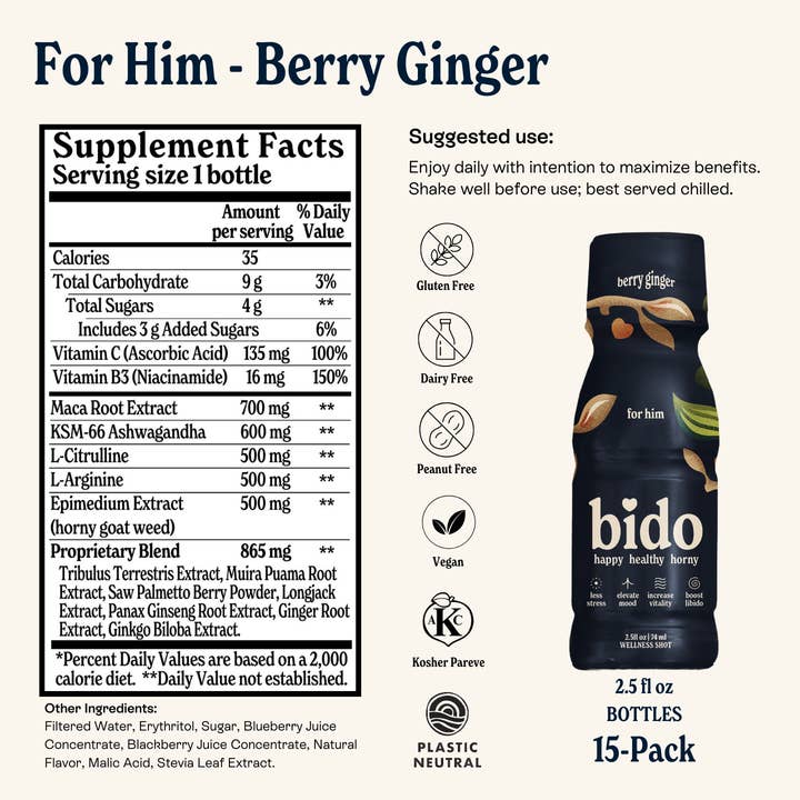 Bido – wholesale Wellness juice/tonic – Wellness Shots & Adaptogen Drinks | For Him (Berry Ginger)2