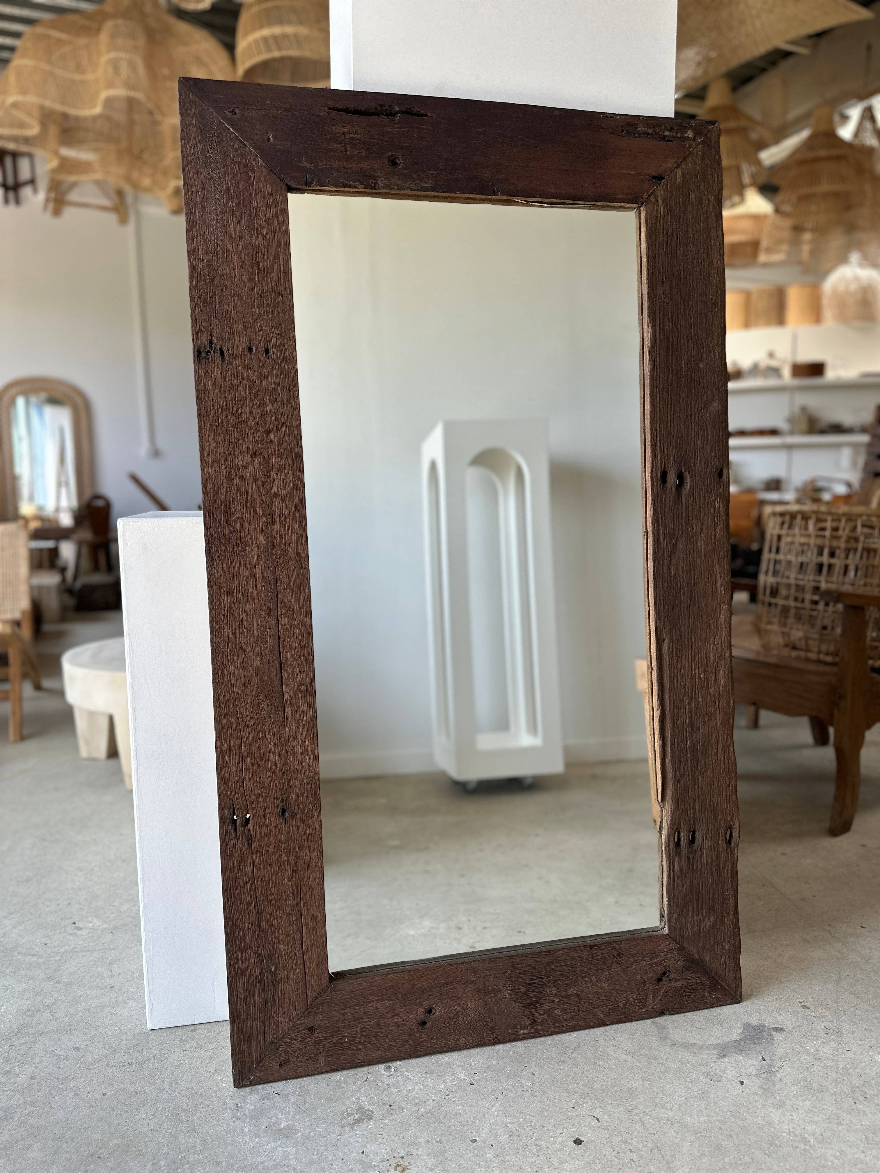Office Objets - Wholesale Wall Mirror - Mirror with exotic brutalist old iron wood frame H:139cm83