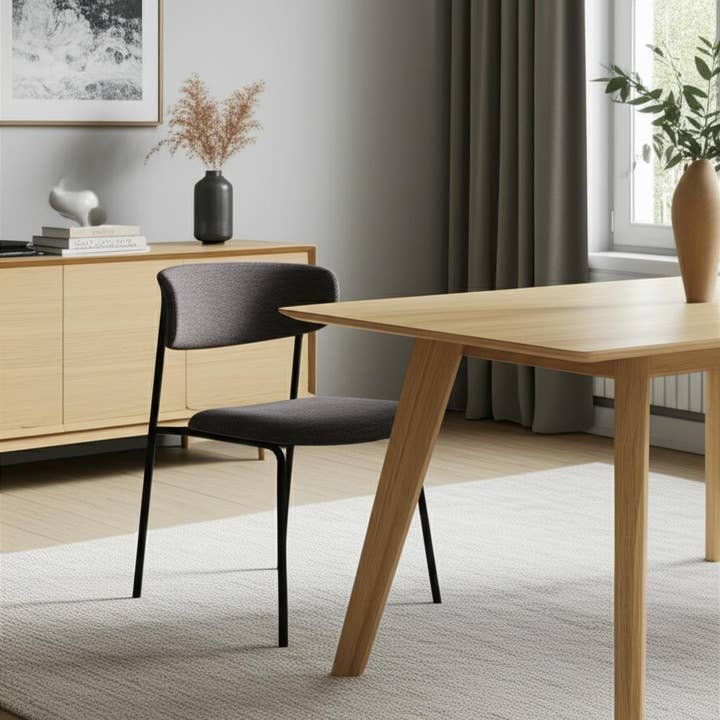 HomeRoots - Wholesale Chair - Gray and Black Upholstered Fabric And Metal Open Back Dining Side Chair1