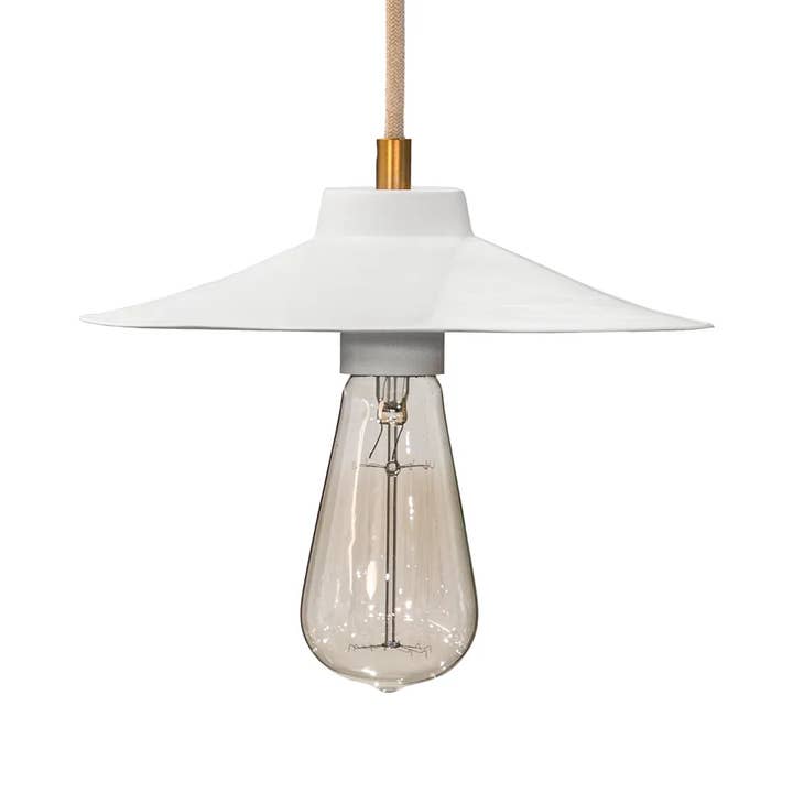 Sospensione JOANNA bianca in porcellana biscuit con cavo rotondo in lino per la vendita all'ingrosso da parte di REMINISCENCE HOME