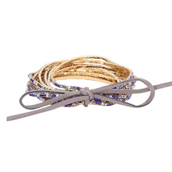 12PCS Ribbon Colorful Rhinestone Layered Stretch Bracelets for wholesale by Shopping2help