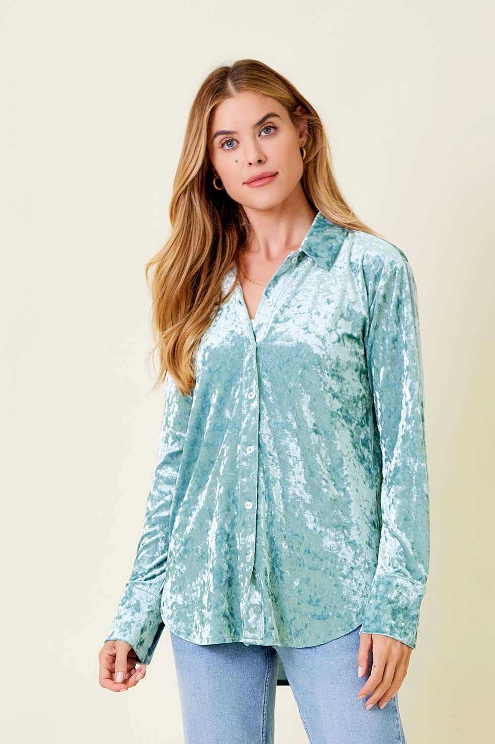 Mystree - Vente Chemise à col boutonné – femme - Chemise boutonnée en velours 6032325