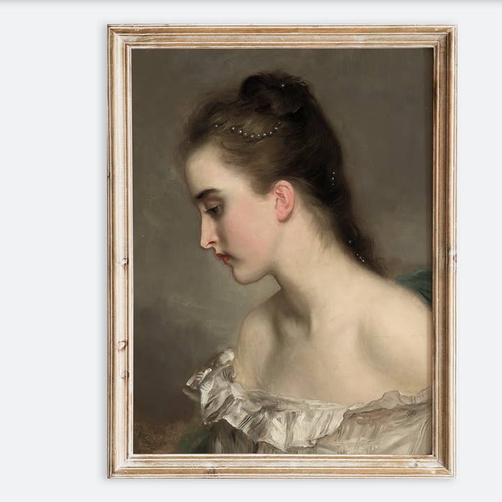 Vintage Beautiful Girl in Ball Gown Portrait Art Print VP386 for wholesale by Sugar & Canvas