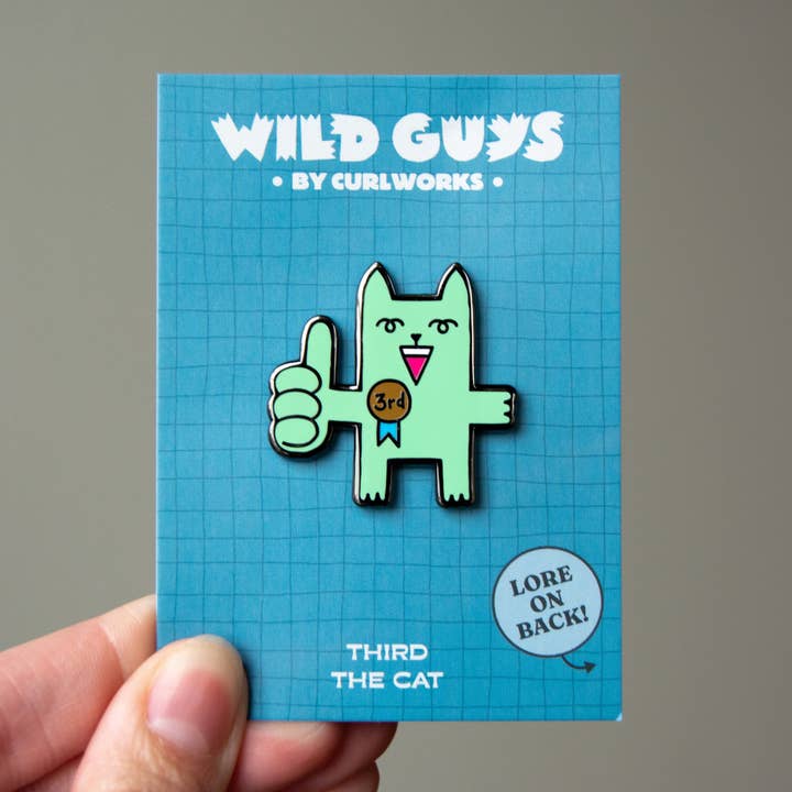 Third The Cat - Wild Guys Enamel Pin for wholesale by Curlworks