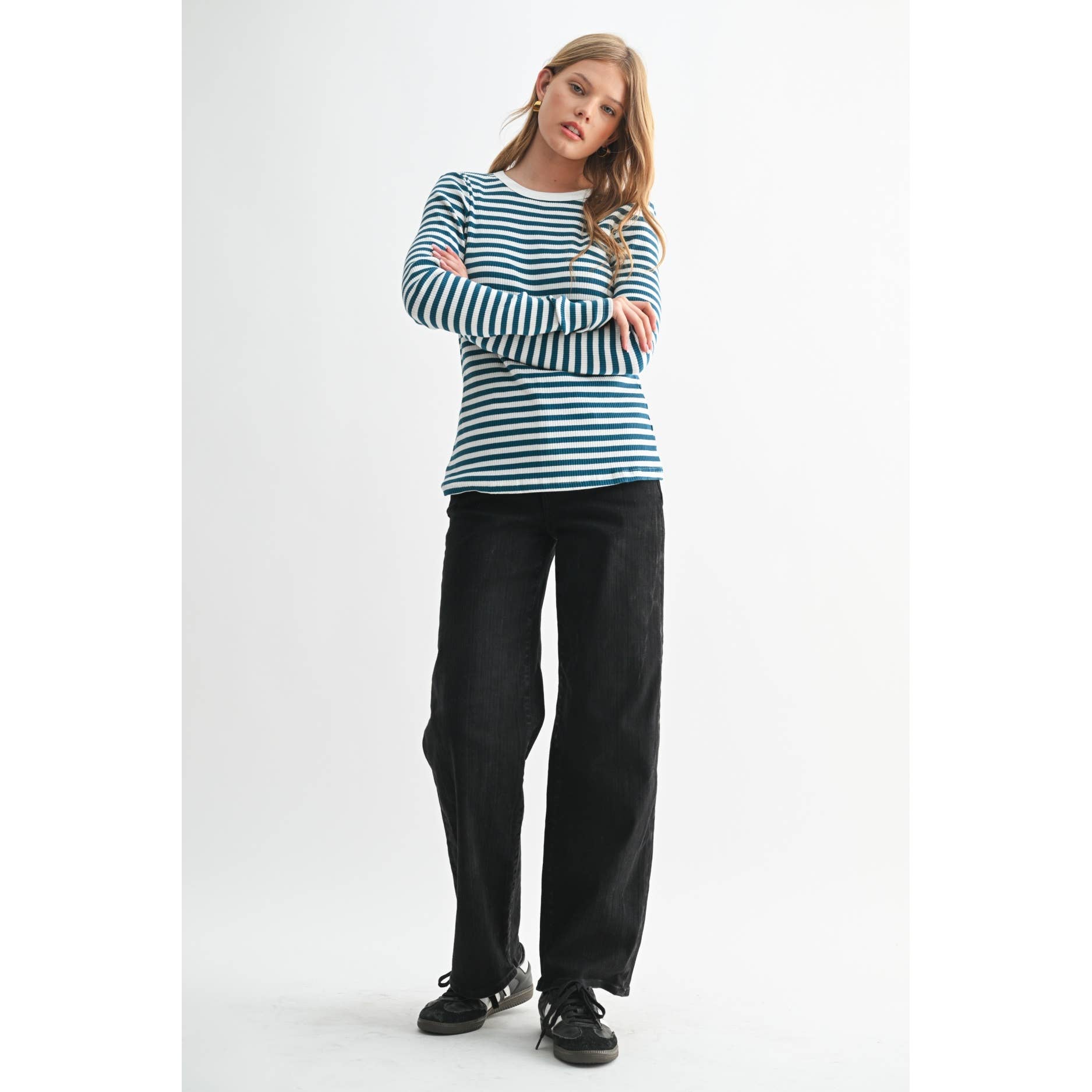 FUN2FUN – Top de malha - Mulher por atacado – TOP DE MALHA DE MANGA COMPRIDA A RISCAS7