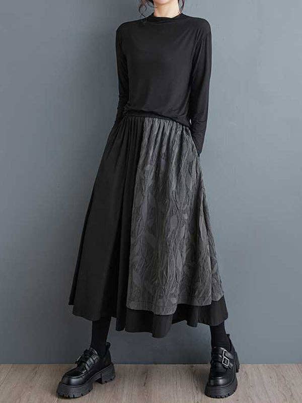 BLACK High Waisted Loose Elasticity Jacquard Pleated Pockets Culotte for wholesale on Faire5