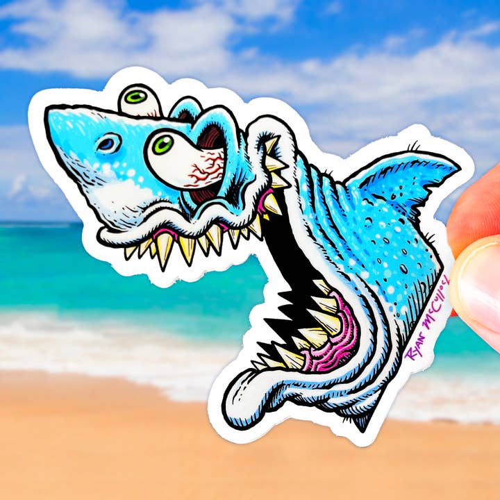 VINY STICKER: Extreme Great White Shark for wholesale by Ryan McCulloch Art