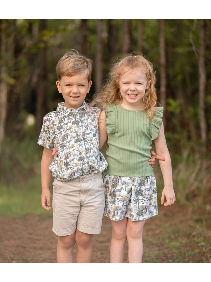 Girls Loden Ribbed Ruffle Sleeveless Top & Safari Skort for wholesale on Faire
