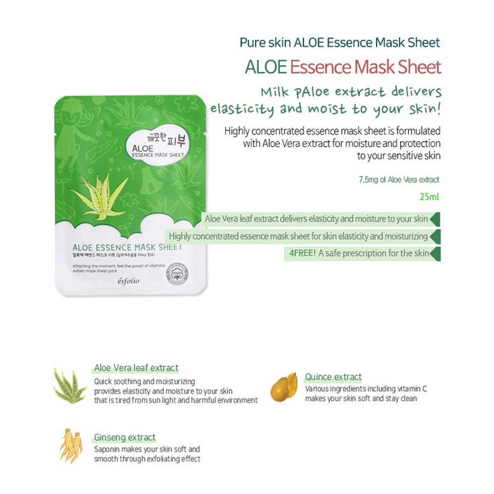 PINEAPPLE Beauty – wholesale Skincare face mask – Esfolio ESMPPUAL Essence Mask Sheet Aloe - 10pc