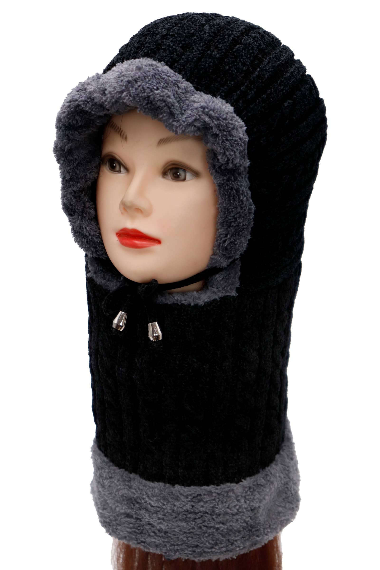 Cap Zone - Wholesale Balaclava - Women's - Velvety Chenille Knitted Sherpa Fleece Balaclava2