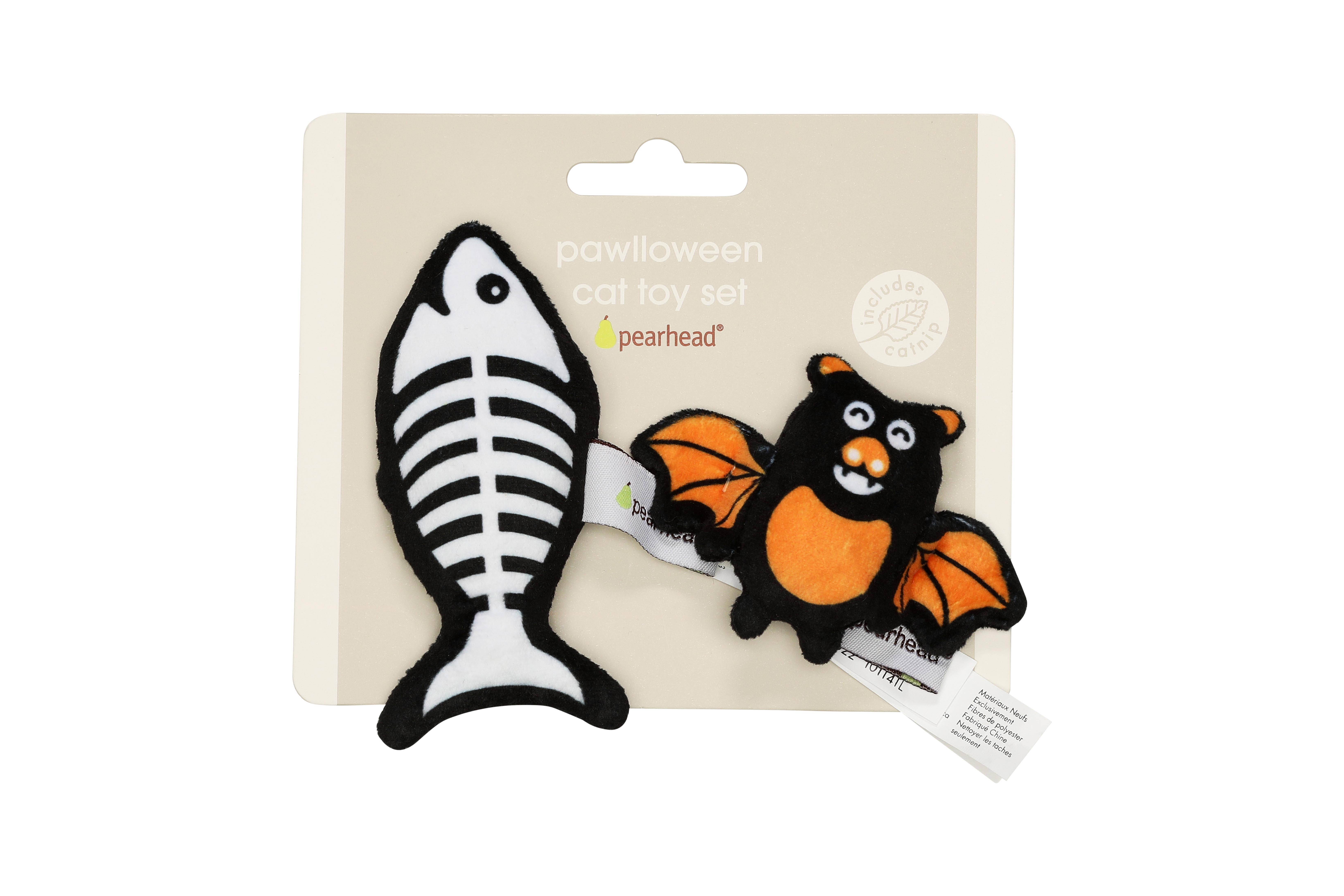 Pearhead - Wholesale Pet Toy Set - Cat - Bat & Fish Skeleton Halloween Cat Toys, Set of 26