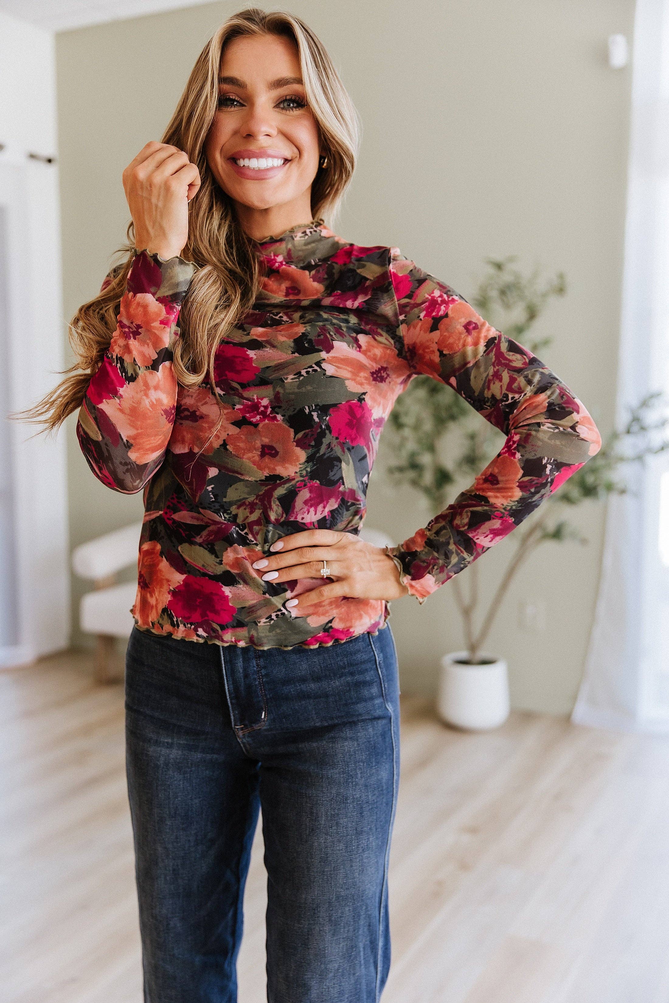 Multicolour Isolde Floral Print Mesh Top for wholesale on Faire5