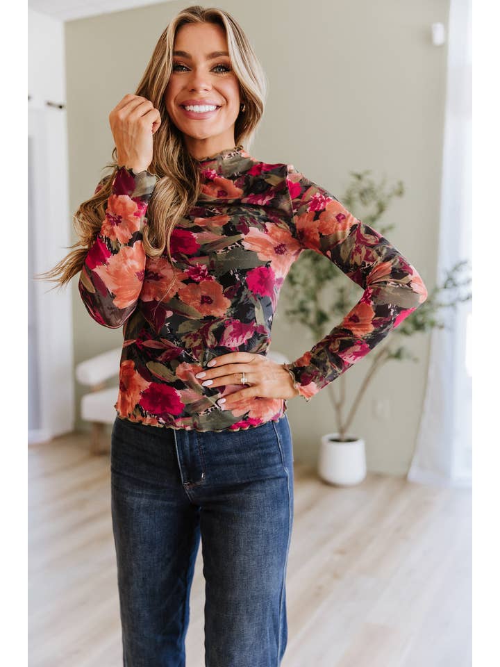 Multicolour Isolde Floral Print Mesh Top for wholesale on Faire5