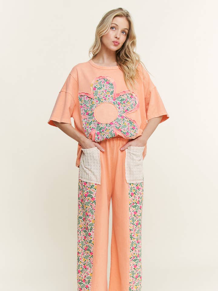 MineralWashed Floral Sided Cropped Pants HP6539 for wholesale by J.Her