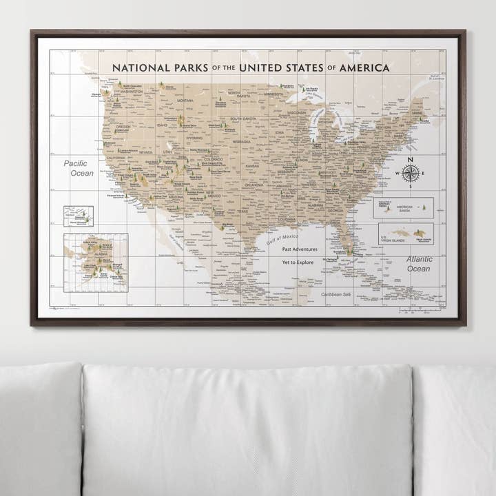 Conquest Maps - Wholesale Map - Push Pin National Parks Map - Light Brown Color Splash - Pins Included!7