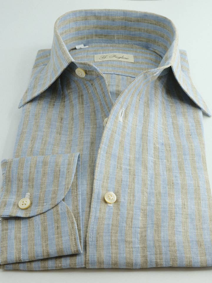 Camisa mod. Rayas elásticas capri 100% lino para venta al por mayor de G. Inglese