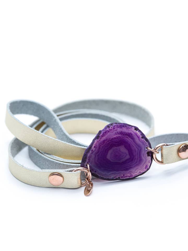 Bracciale e collana 2 in 1 in pelle di agata viola per la vendita all'ingrosso da parte di C.J.ROCKER