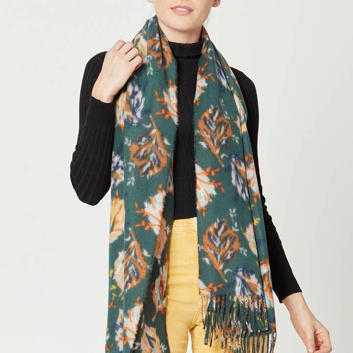 Bufanda con estampado de hojas múltiples para mujer con flecos para venta al por mayor de Fashion City