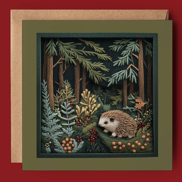 Good Post Day – wholesale Christmas card – Deep Forest Hedgehog 2D Printed Shadow Box Card1