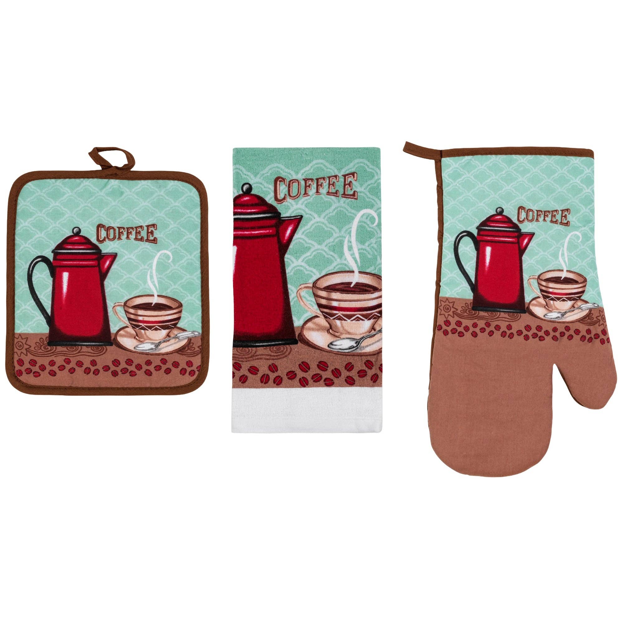 ShopBobbys - Wholesale Oven Mitt/Pot Holder - PREMIUS 3 Piece Printed Kitchen Linen Set, 1 Cotton Towel, 1 Pot Holder, 1 Oven Mitt8